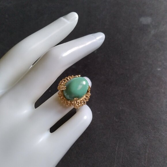 Large Sleeping Beauty Turquoise Stone Ring Set in a 12K gold 4 Prong Ring - Picture 10 of 12